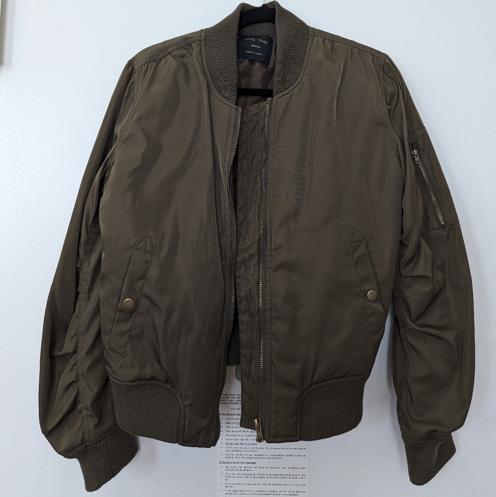 Love Tree bomber jacket in olive gree